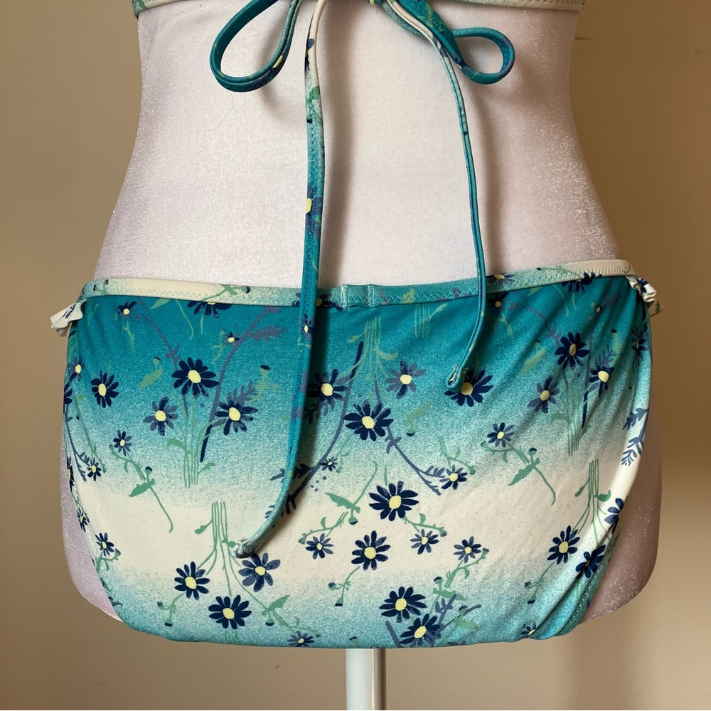 Aerie Blue Floral Printed Ruffle Wrap Bikini Set in Tidal Blue size Small - Picture 10 of 11